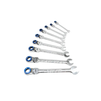 BoxoUSA 9-Piece Flex Head 100T SAE Ratcheting Combination Wrench Set with Magnetic Stop Ring and Grip Open End | 1/3rd EVA Foam BX535-R2