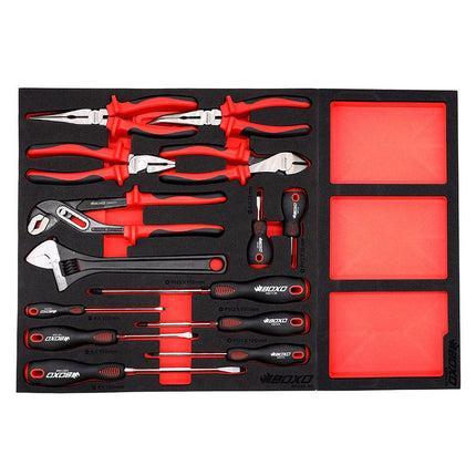 Pro Series | 53" 12-Drawer Bottom Roll Cabinet, 217-Piece Master Tool Set | Gloss Black, Red Trim