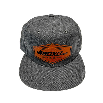 BoxoUSA Dark Heather Snapback Hat with Established Leatherette Patch