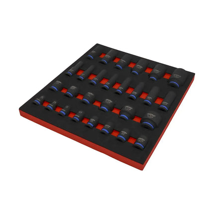 BoxoUSA 28-Piece ½” Drive SAE Impact Socket Set | 2/3 Drawer EVA Foam BX838-R