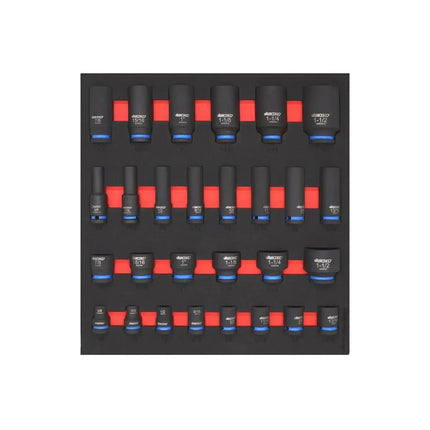 BoxoUSA 28-Piece ½” Drive SAE Impact Socket Set | 2/3 Drawer EVA Foam BX838-R