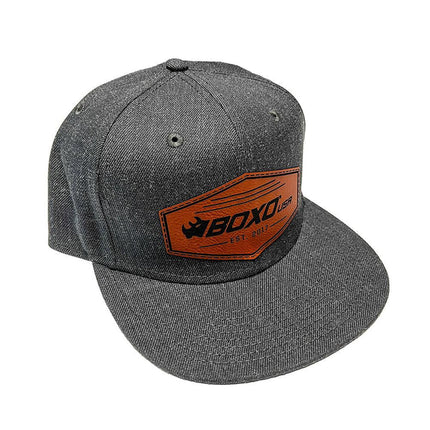 BoxoUSA-BoxoUSA Dark Heather Snapback Hat with Established Leatherette Patch-[product_sku]