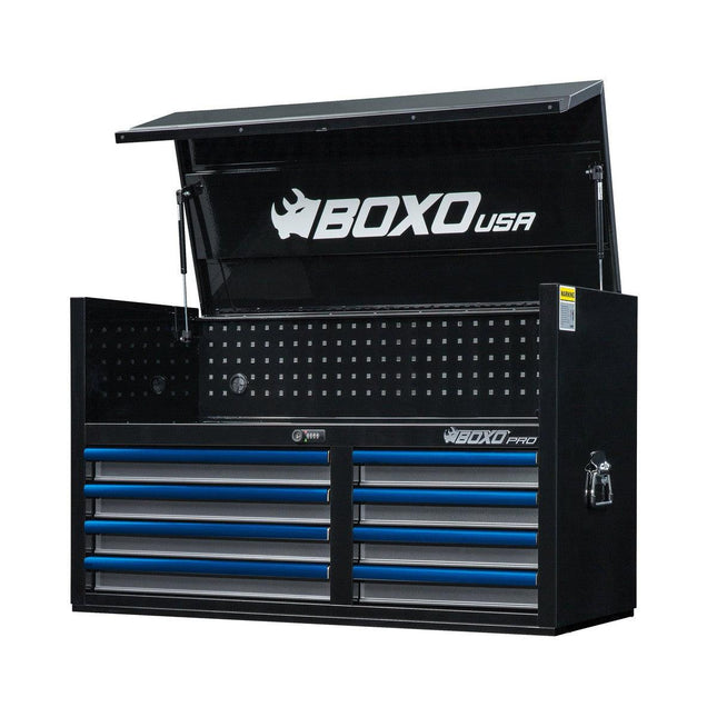 BoxoUSA-Pro Series | 45" 8-Drawer Top Tool Chest | Gloss Black, Blue Trim-[product_sku]