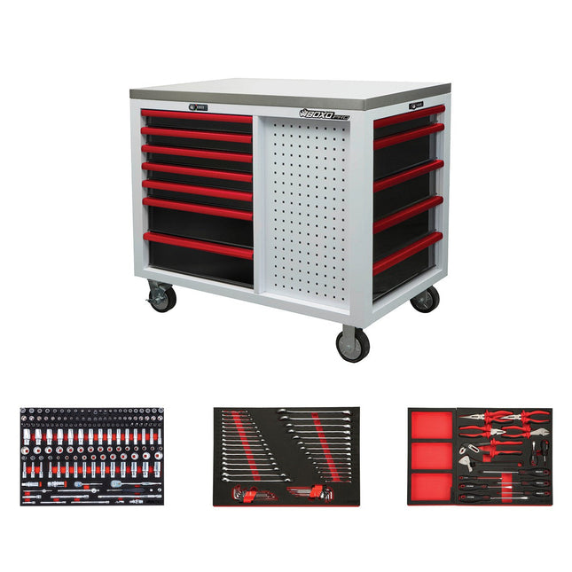 BoxoUSA-Pro Series | 45” Workstation with 217-Piece Master Tool Set | Gloss White, Red Trim-[product_sku]