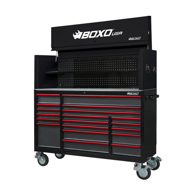 BoxoUSA-Pro Series | 72" Garage Top & Bottom Box Combo | Gloss Black, Red Trim-[product_sku]