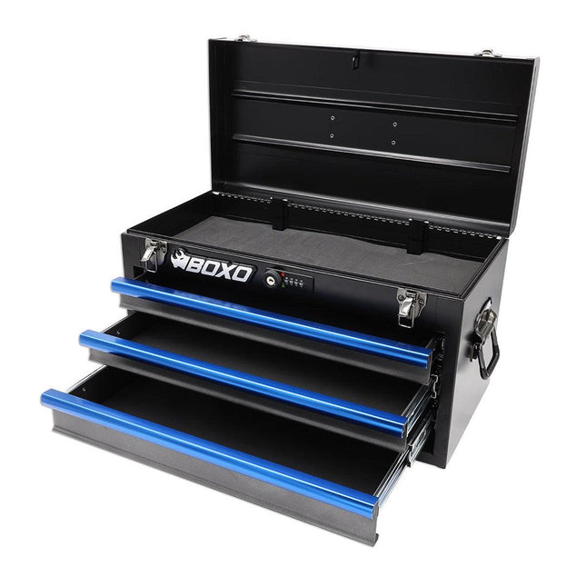 20" 3-Drawer Portable Steel Tool Box | Black and Blue