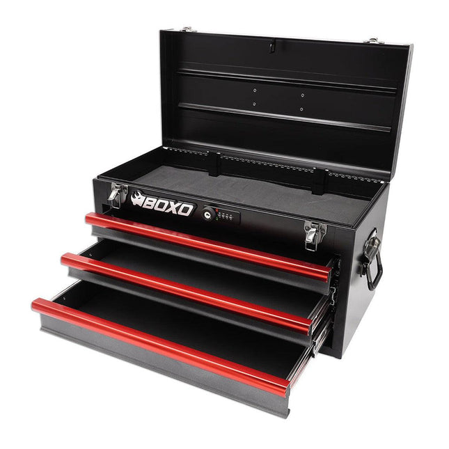 20" 3-Drawer Portable Steel Tool Box | Black and Red