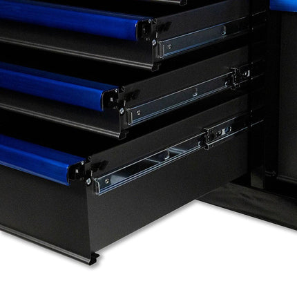 Pro Series | 45" 11-Drawer Bottom Roll Tool Cabinet | Gloss Black, Blue Trim