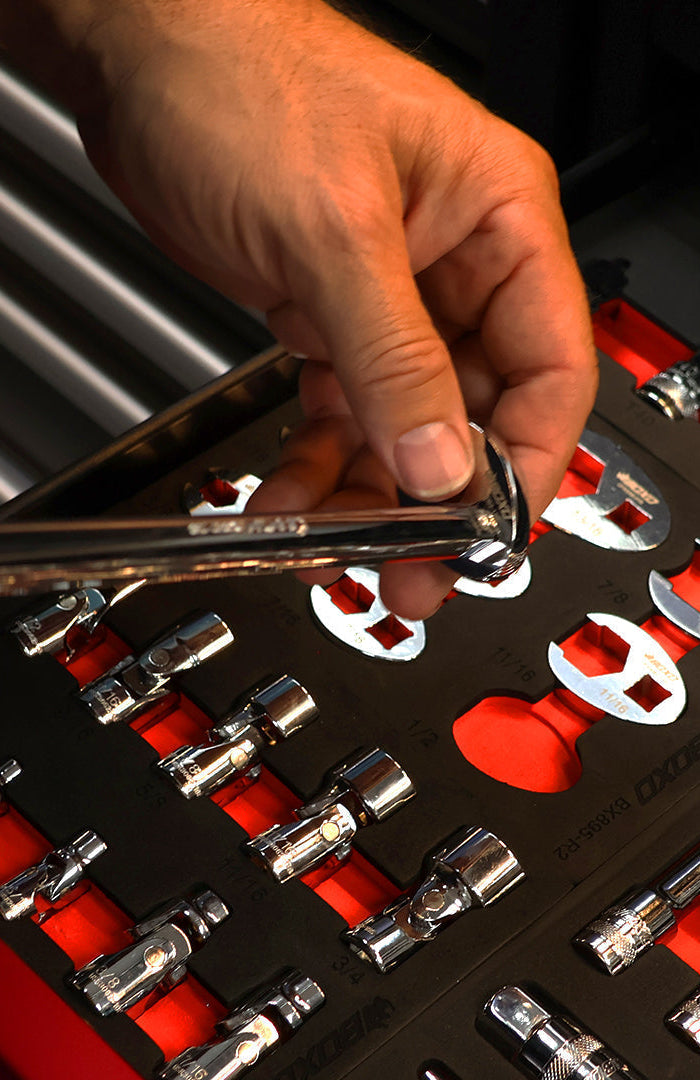 BoxoUSA BX895-R2 9-piece SAE crowfoot wrench set in foam tray.