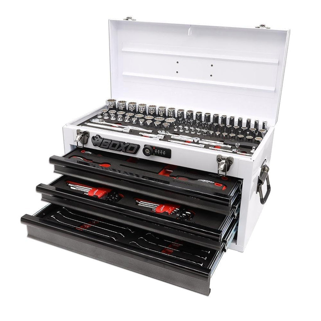 DURHAND 3 Tier Metal Toolbox with 5 Tray Carry Handle 45cmx20cmx34.5cm Red