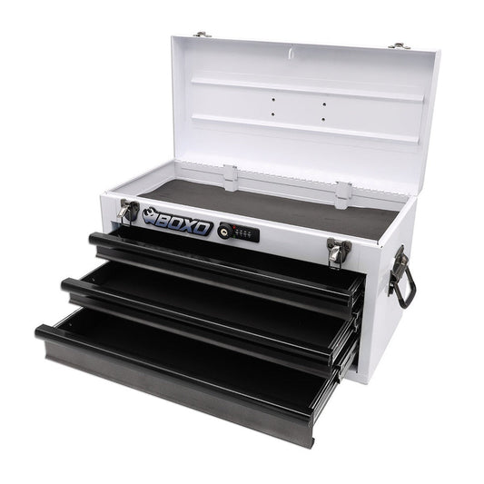 20" 3-Drawer Portable Steel Tool Box | White-Boxo USA