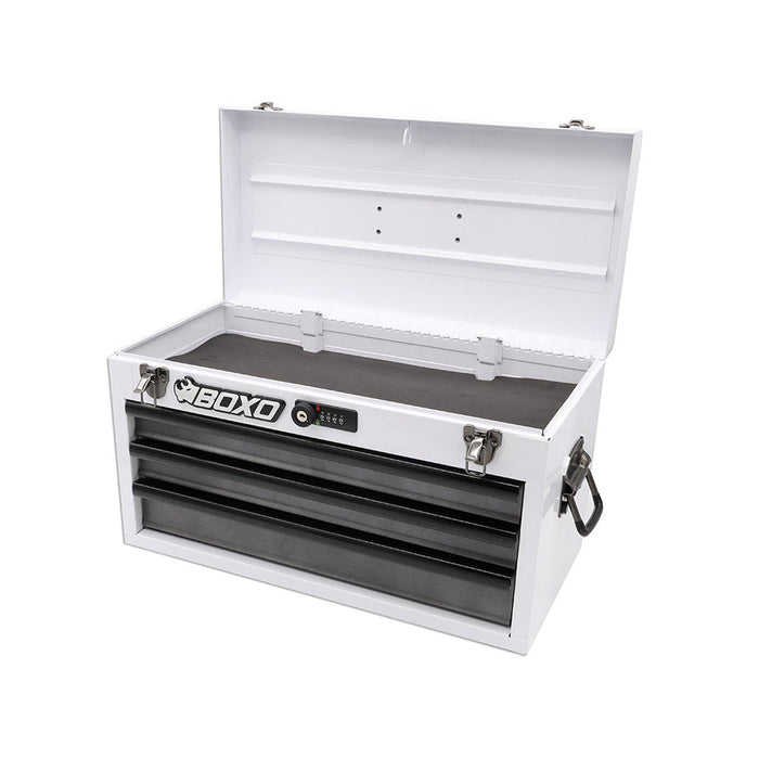 20" 3-Drawer Portable Steel Tool Box | White-Boxo USA