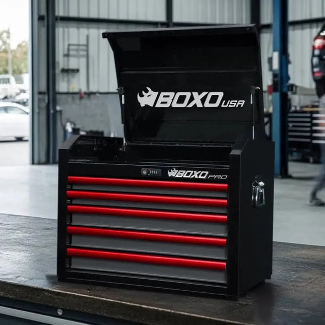 BoxoUSA Pro Series | 26" 5-Drawer Tool Box with 222-Piece Master Tool Set 26TM-BK-R