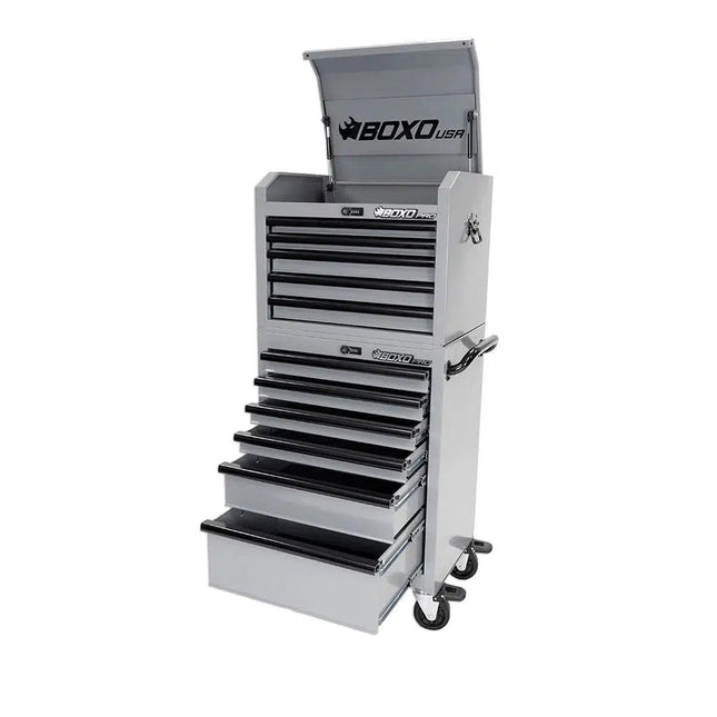 BoxoUSA Pro Series | Loaded 26" 11-Drawer Rolling Tool Box | Nardo Grey 26TBM-GY-L