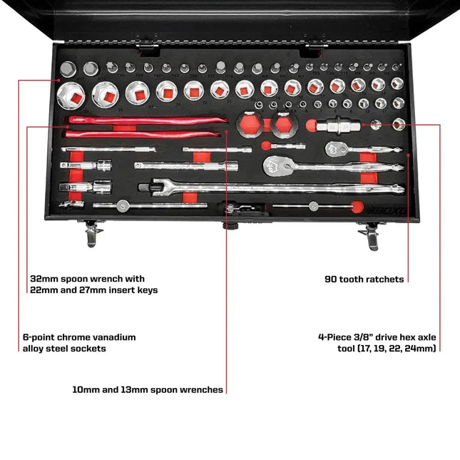 BoxoUSA MotoBox | 103-Piece Metric Motorcycle 3-Drawer Hand Carry Tool Box MOTOBX1-BK