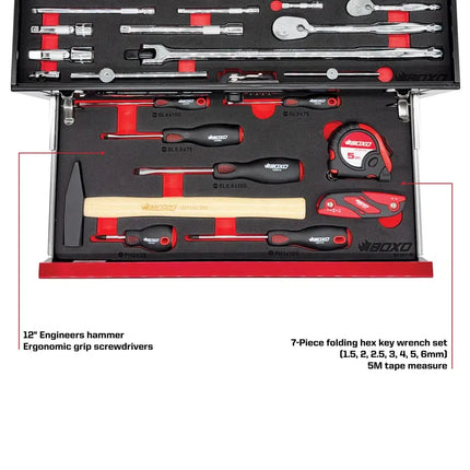BoxoUSA MotoBox | 103-Piece Metric Motorcycle 3-Drawer Hand Carry Tool Box MOTOBX1-BK