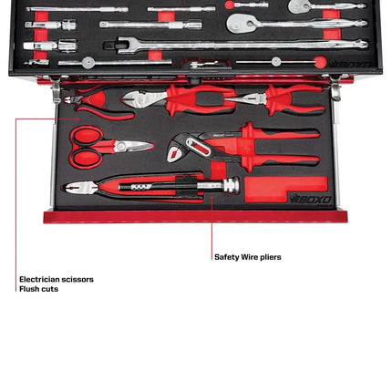 BoxoUSA MotoBox | 103-Piece Metric Motorcycle 3-Drawer Hand Carry Tool Box MOTOBX1-BK
