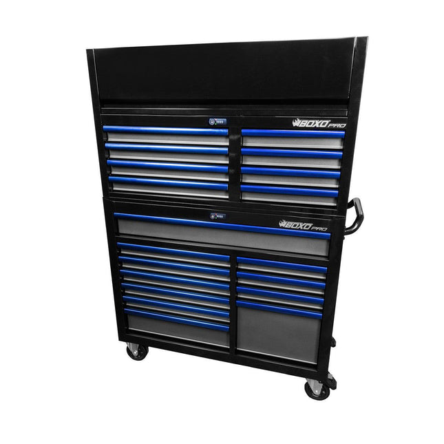 BoxoUSA-Pro Series | Loaded 45" 19-Drawer Rolling Tool Box | Black and Blue-45TBM-BK-B1