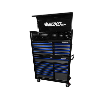 BoxoUSA Pro Series | Loaded 45" 19-Drawer Rolling Tool Box | Black and Blue 45TBM-BK-B1