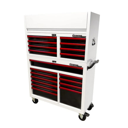 BoxoUSA Pro Series | 45" 19-Drawer Rolling Tool Box | White and Red 45TB-W-R