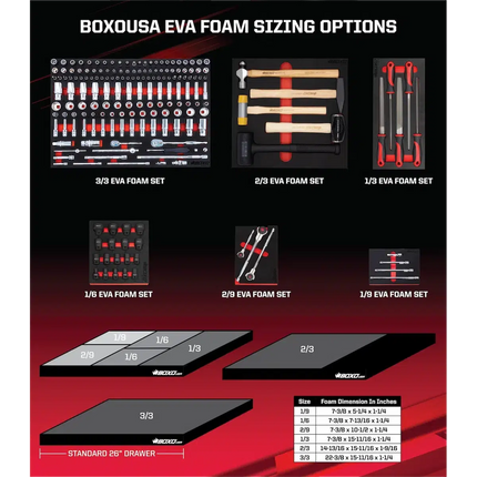 BoxoUSA 9-Piece SAE Reversible Ratcheting Wrench Set | 1/3rd EVA Foam BX813-R2