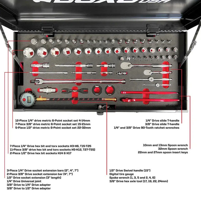 BoxoUSA MotoBox | 103-Piece Metric Motorcycle Tool Set with 5-Drawer Hand Carry Tool Box MOTOBX5-BK