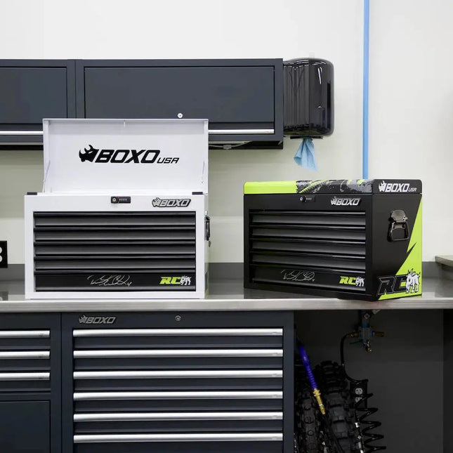 BoxoUSA MotoBox | Ricky Carmichael 26" 5-Drawer Portable Tool Box with 103-Piece Metric Motorcycle Tool Set MOTOBX5-BK-RC2