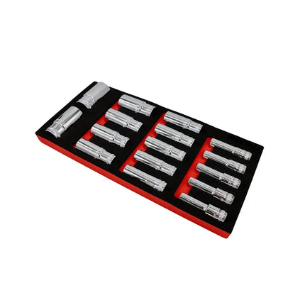 BoxoUSA 16-Piece 1/2" Drive Metric 6-Point Deep Socket Set | 1/3 Drawer EVA Foam BX017A-R2