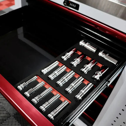 BoxoUSA 16-Piece 1/2" Drive Metric 6-Point Deep Socket Set | 1/3 Drawer EVA Foam BX017A-R2
