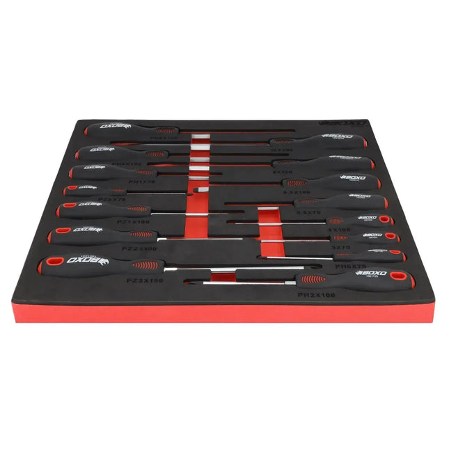 BoxoUSA 15-Piece Slotted, Phillips & Pozi Tip Screwdriver Set | 2/3rd EVA Foam BX094-R