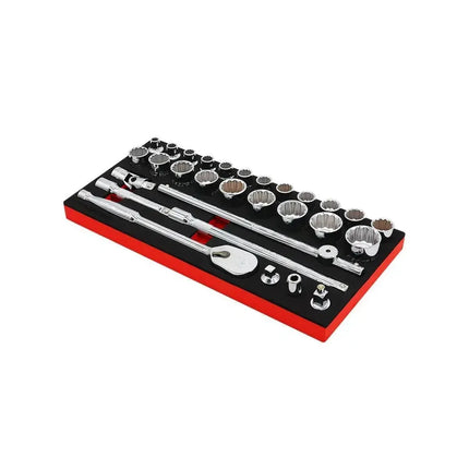 BoxoUSA 29-Piece 1/2" Drive Metric Socket Set | 1/3 Drawer EVA Foam BX235A-R2