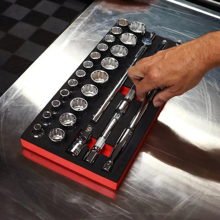 BoxoUSA 29-Piece 1/2" Drive Metric Socket Set | 1/3 Drawer EVA Foam BX235A-R2