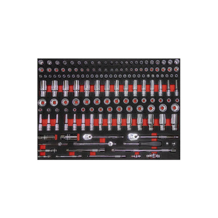 BoxoUSA 154-Piece 1/4" & 3/8" Drive Metric & SAE Socket Set | 3/3 Drawer EVA Foam BX246B-R2