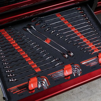 BoxoUSA 59-Piece Metric & SAE Combination Wrench and Key Set | 3/3 Drawer EVA Foam BX247A-R2