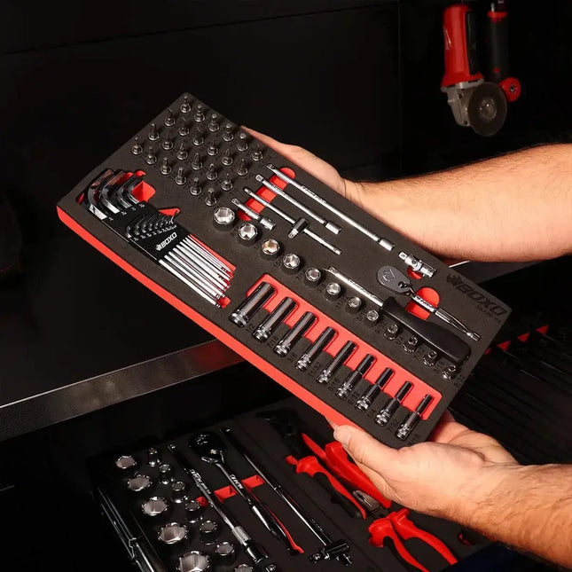 BoxoUSA 65-piece 1/4" drive SAE 6-point socket set in 1/3 drawer EVA foam (BX496-R2), image 2 of 11