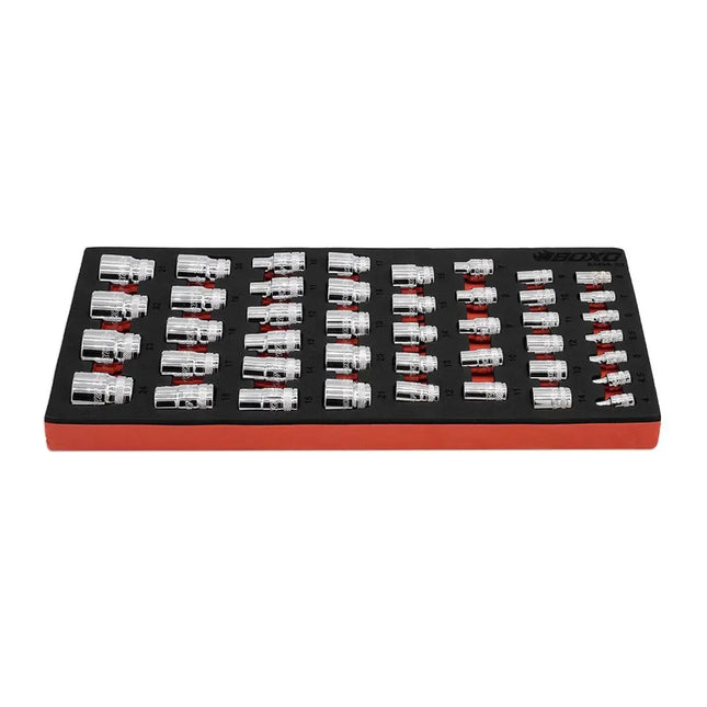 BoxoUSA 43-Piece 1/4", 3/8" & 1/2" Drive Spline Socket Set | 1/3 Drawer EVA Foam BX506-R2