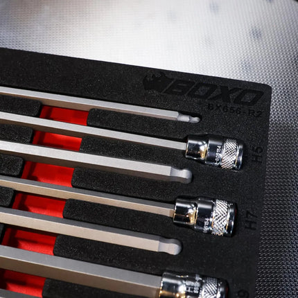 BoxoUSA 9-Piece 3/8" Drive Long Ball Point Hex Bit Socket Set | 1/6 Drawer EVA Foam BX656-R2