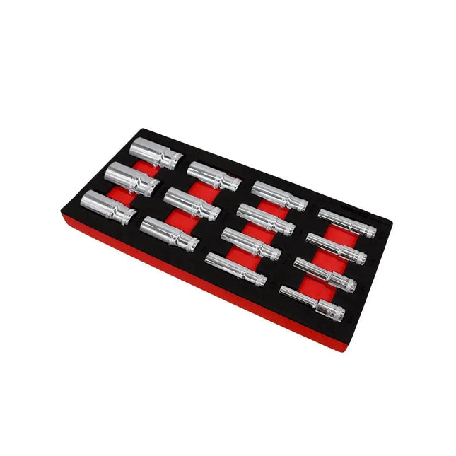 BoxoUSA 14-Piece 1/2" Drive 6-Point SAE Deep Socket Set | 1/3 Drawer EVA Foam BX684-R2