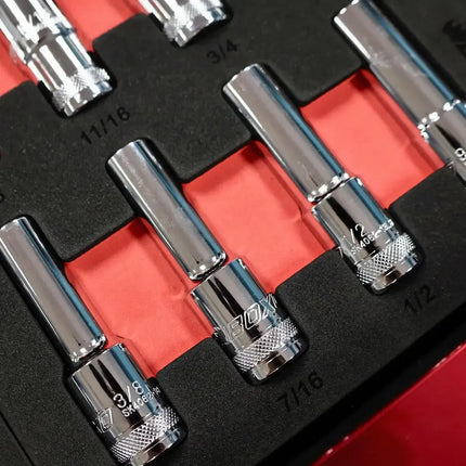 BoxoUSA 14-Piece 1/2" Drive 6-Point SAE Deep Socket Set | 1/3 Drawer EVA Foam BX684-R2