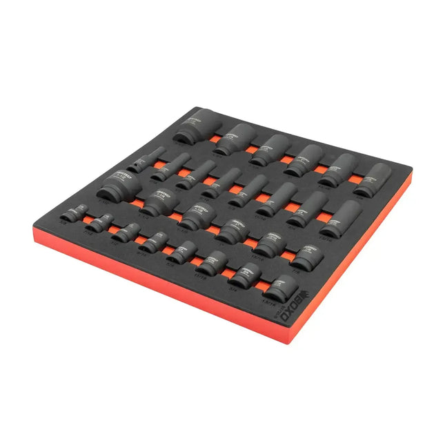 BoxoUSA 28-Piece 1/2" Drive SAE Impact Socket Set | 2/3 Drawer EVA Foam BX720-R
