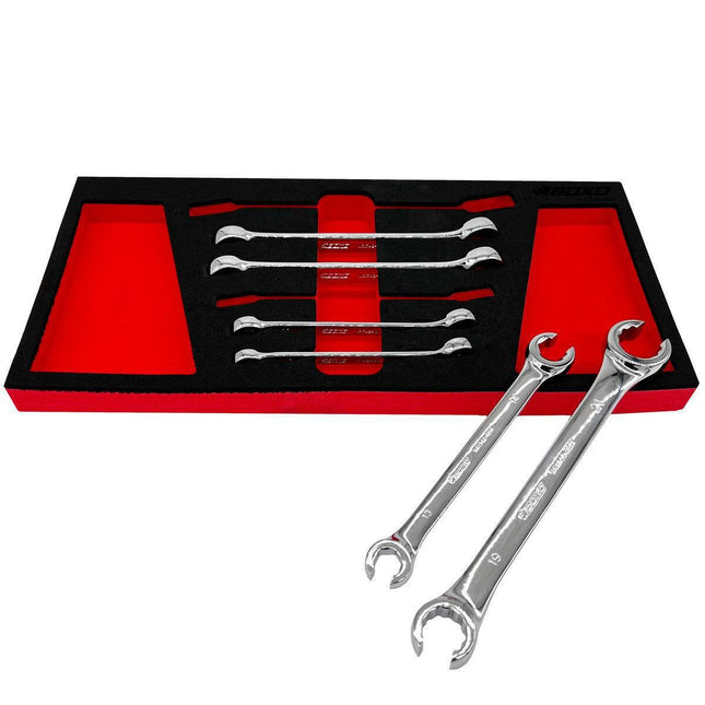 BoxoUSA-6-Piece Metric 6-Point & 12-Point Flare Nut Wrench Set | 1/3rd EVA Foam-BX748-R2