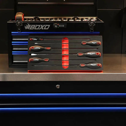 BoxoUSA 6-Piece Long Reach Screwdriver Set | 1/3 Drawer EVA Foam BX763-R