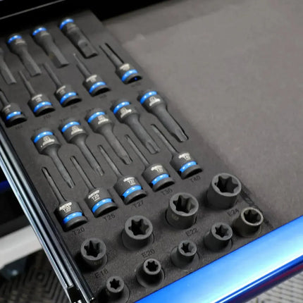 BoxoUSA 28-Piece 1/2" Drive Impact E-Torx, Torx, and Hex Socket Set | 1/3 Drawer EVA Foam BX806-R