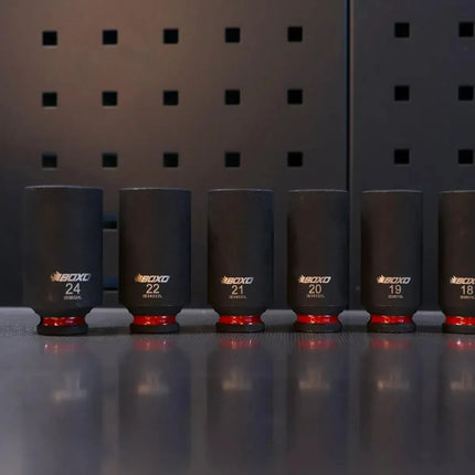 BoxoUSA 18-Piece 3/8" Drive 6-Point Metric Deep Impact Socket Set | 2/9 Drawer EVA Foam BX834-R