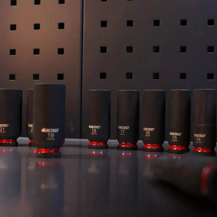 BoxoUSA 18-Piece 3/8" Drive 6-Point Metric Deep Impact Socket Set | 2/9 Drawer EVA Foam BX834-R