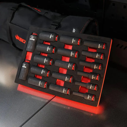 BoxoUSA 18-Piece 3/8" Drive 6-Point Metric Deep Impact Socket Set | 2/9 Drawer EVA Foam BX834-R