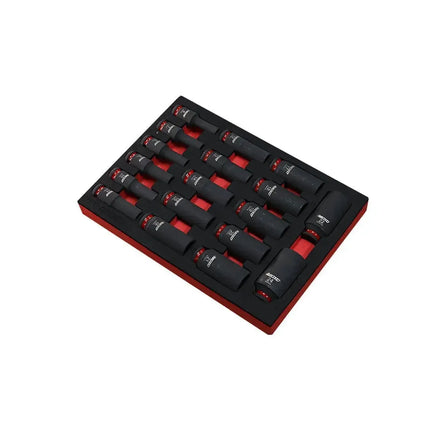 BoxoUSA 18-Piece 3/8" Drive 6-Point Metric Deep Impact Socket Set | 2/9 Drawer EVA Foam BX834-R