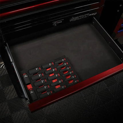 BoxoUSA 18-Piece 3/8" Drive 6-Point Metric Deep Impact Socket Set | 2/9 Drawer EVA Foam BX834-R