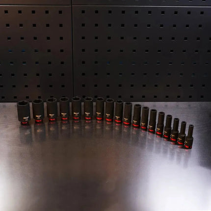 BoxoUSA 18-Piece 3/8" Drive 6-Point Metric Deep Impact Socket Set | 2/9 Drawer EVA Foam BX834-R