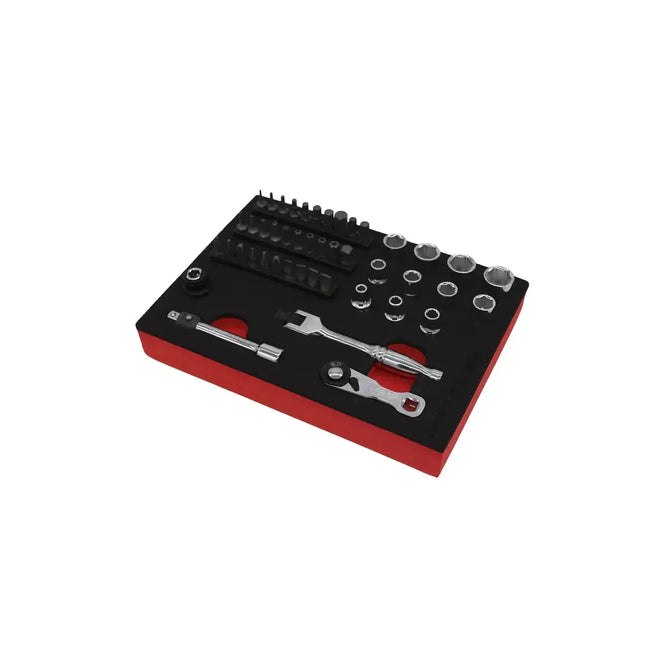 BoxoUSA 45-Piece Super Stubby Metric Ratchet Set | 1/9 Drawer EVA Foam BX853-R2